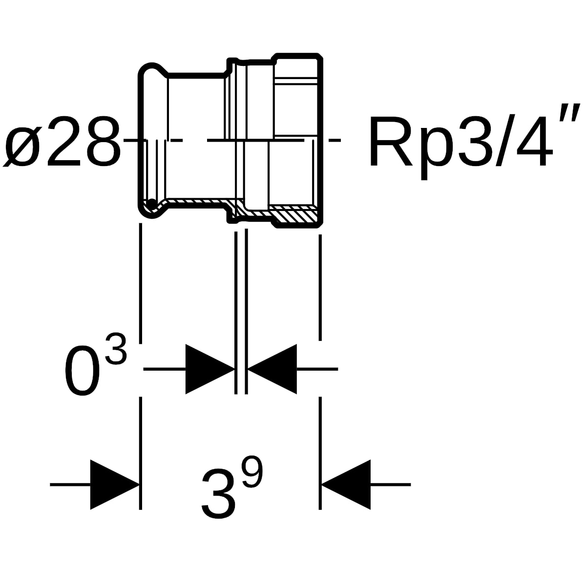 Geberit Mapress Edelstahl Übergang mit IG d28-Rp3/4