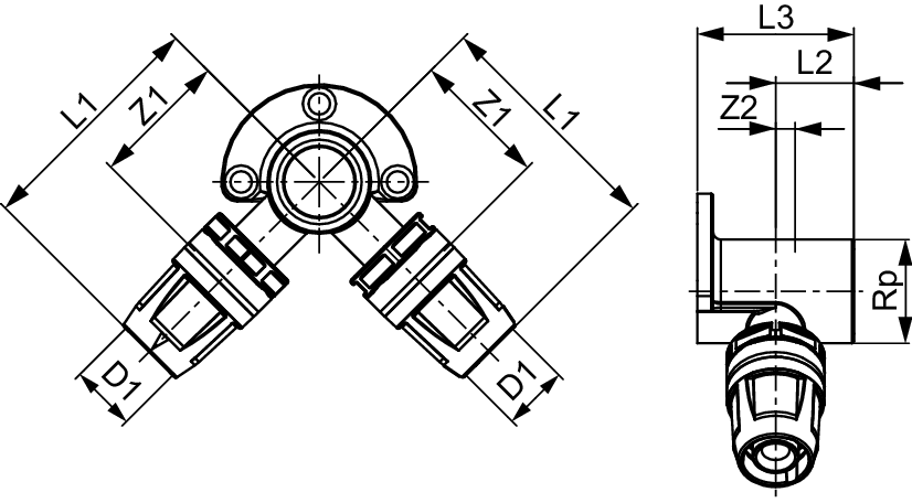 TECElogo-Push Doppelwandscheibe Dim. 16 x Rp 1/2" x 16, Siliziumbronze