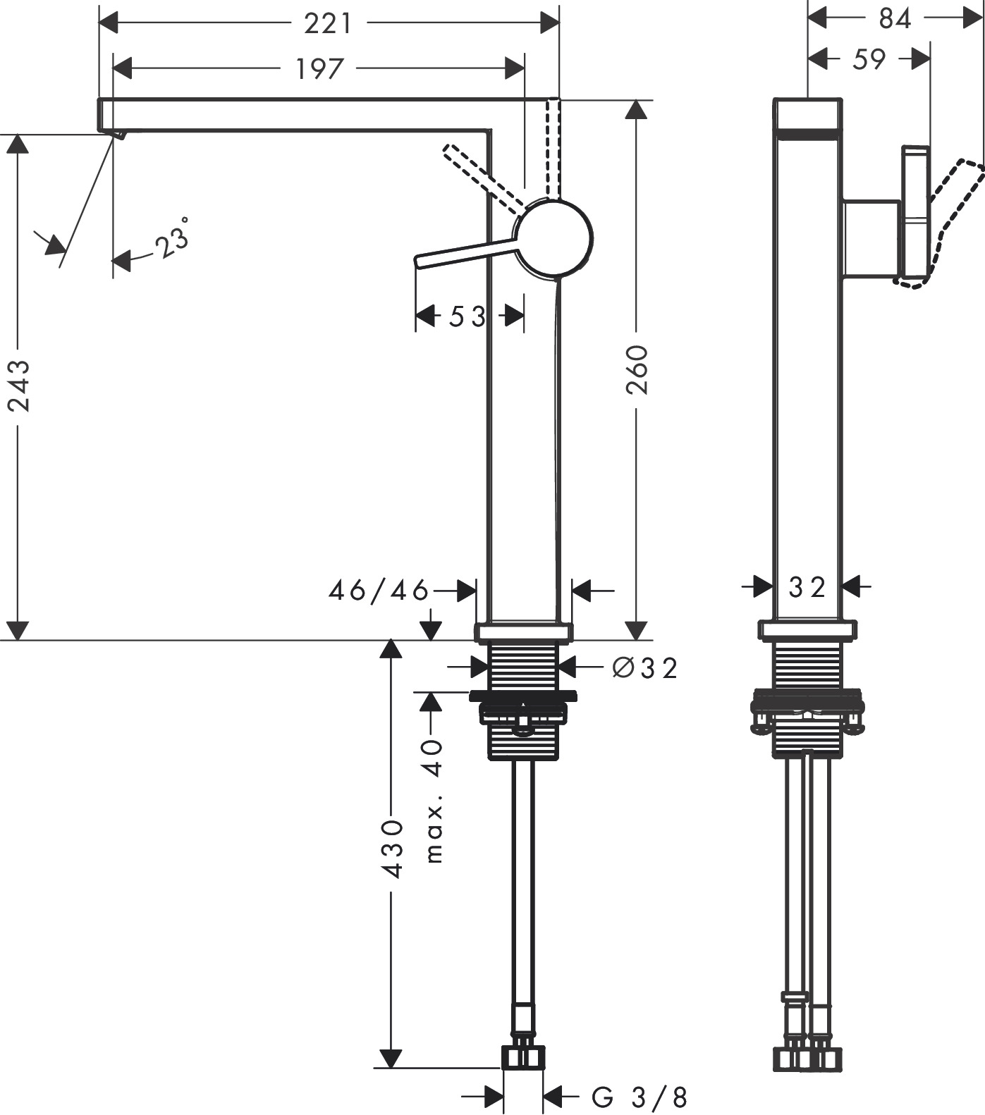 Hansgrohe WTM Tecturis E 240 Fine CoolStart  mit Push-Open Ablaufgarnitur chrom