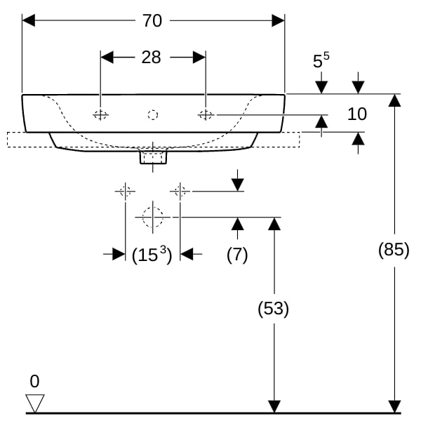 Geberit Renova Plan Aufsatzwaschtisch 70x48cm mit Hahnloch, mit Überlauf, weiß