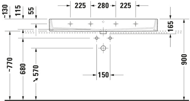 DU Waschtisch Vero Air 1200 mm m.ÜL, m.HLB, 1 HL mitte, geschl., weiß