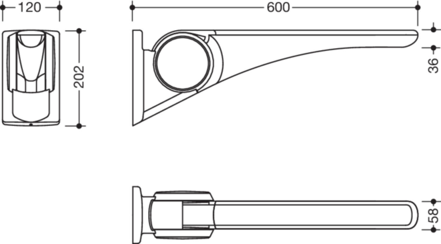 HEWI Stützklappgriff Basic,600 mm weiß hochgl.-anthraz.matt