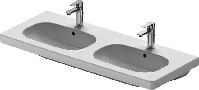 DU Möbel-Doppelwaschtisch D-Code 1200 mm mit ÜL, mit HLB, 1 HL pro Becken, weiß