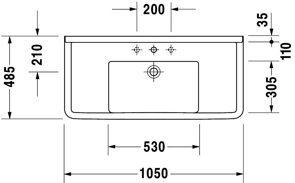DU Möbelwaschtisch Starck 3 1050 mm mit ÜL, mit HLB, 1 HL, weiß WonderGliss