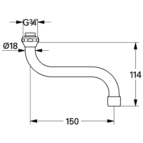 GROHE S-Auslauf 13005 Ausladung 150mm für Küchen-Wandbatterien 1/2'' chrom