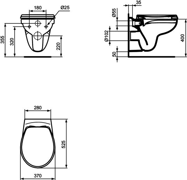 IS Wand-T-WC-Kombipaket Eurovit, randlos,m.Softclosing,355x520x350mm,Weiß