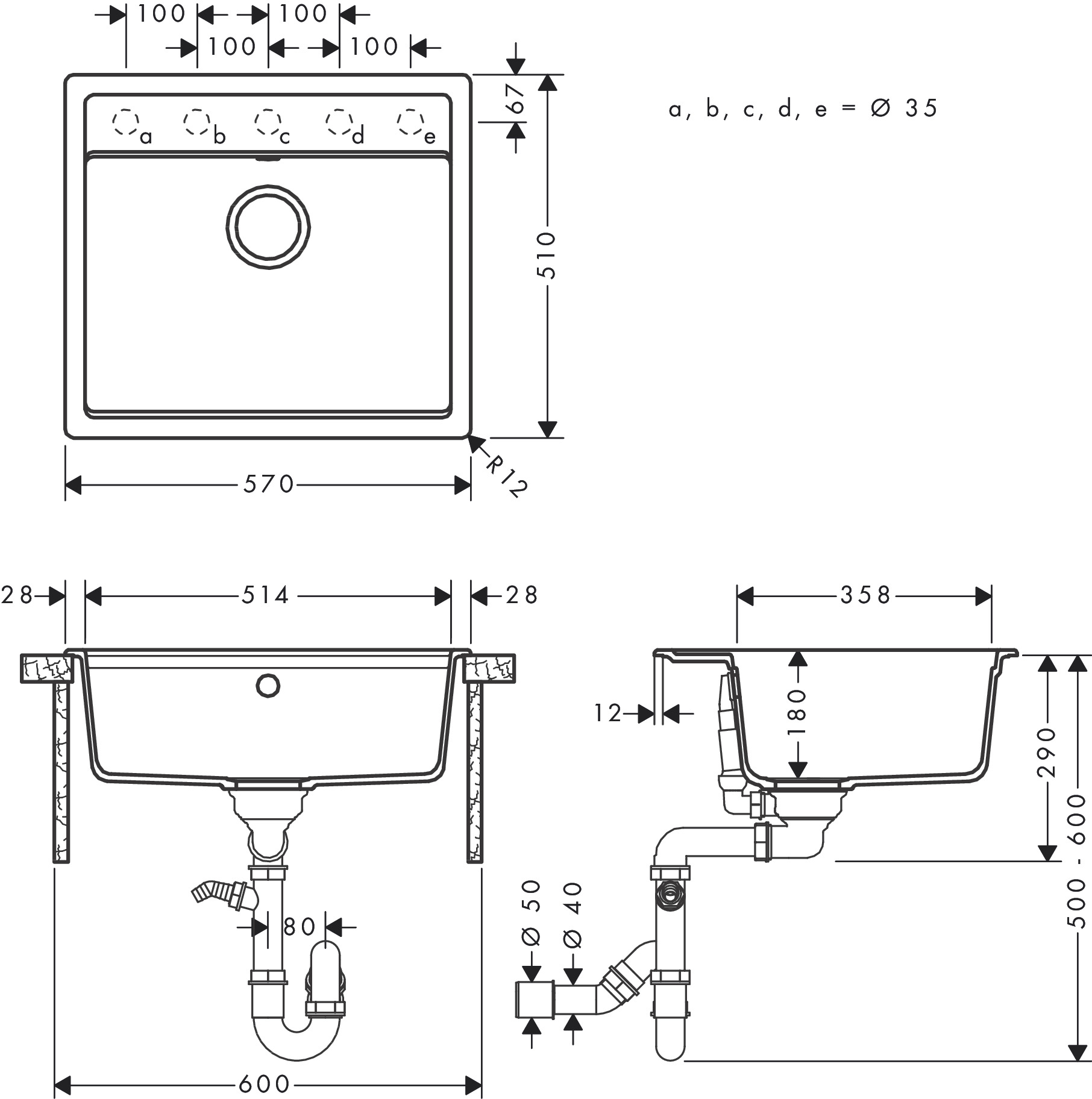 Hansgrohe S520-F510 Spüle  aut. ALG N-100 graphitschwarz