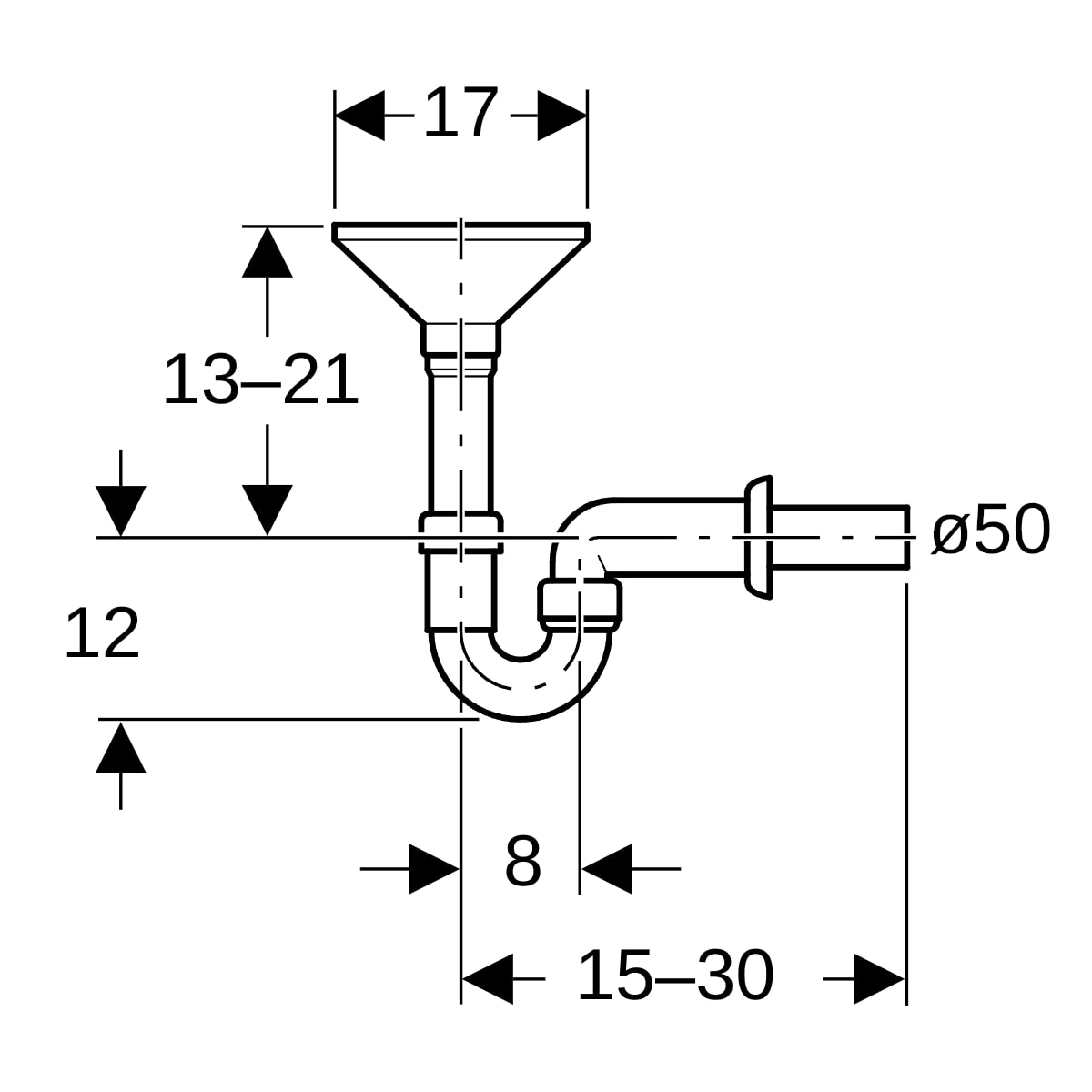 Geberit Rohrbogengeruchsverschluss für Geräte mit Trichter oval d50