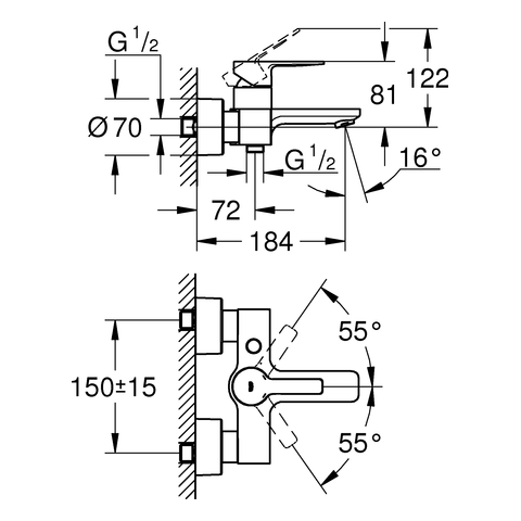 GROHE EH-Wannenbatterie Lineare 33849_1 Wandmontage chrom