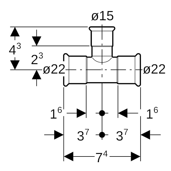 Geberit Mapress Edelstahl T-Stück reduziert d22-15-22