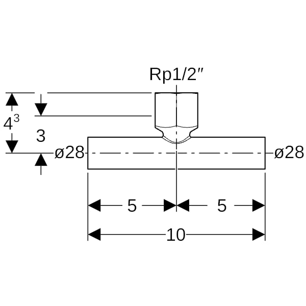 Geberit Mapress C-Stahl T-Stück mit IG und Einschubenden d28-Rp1/2-28 verzinkt