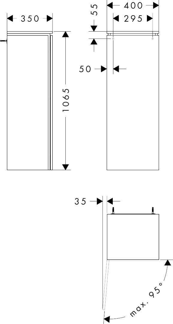Hansgrohe Xilesa E HHS 400x350 T.A: links ECHK  400x200mm Türanschlag links ECHK