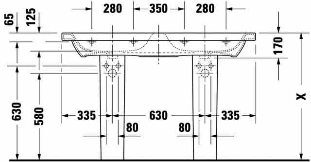 DU Doppel-WT,Möbel-DWT DuraStyle 1300mm m.ÜL, m.HLB, 1 HL je Becken, weiß