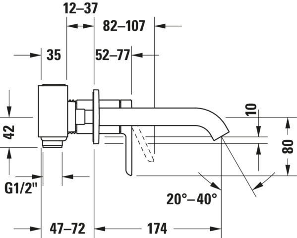 DU C.1 Einhebel-Waschtischmischer, UP Ausl.174mm,ohne Zugstange, Chrom HG