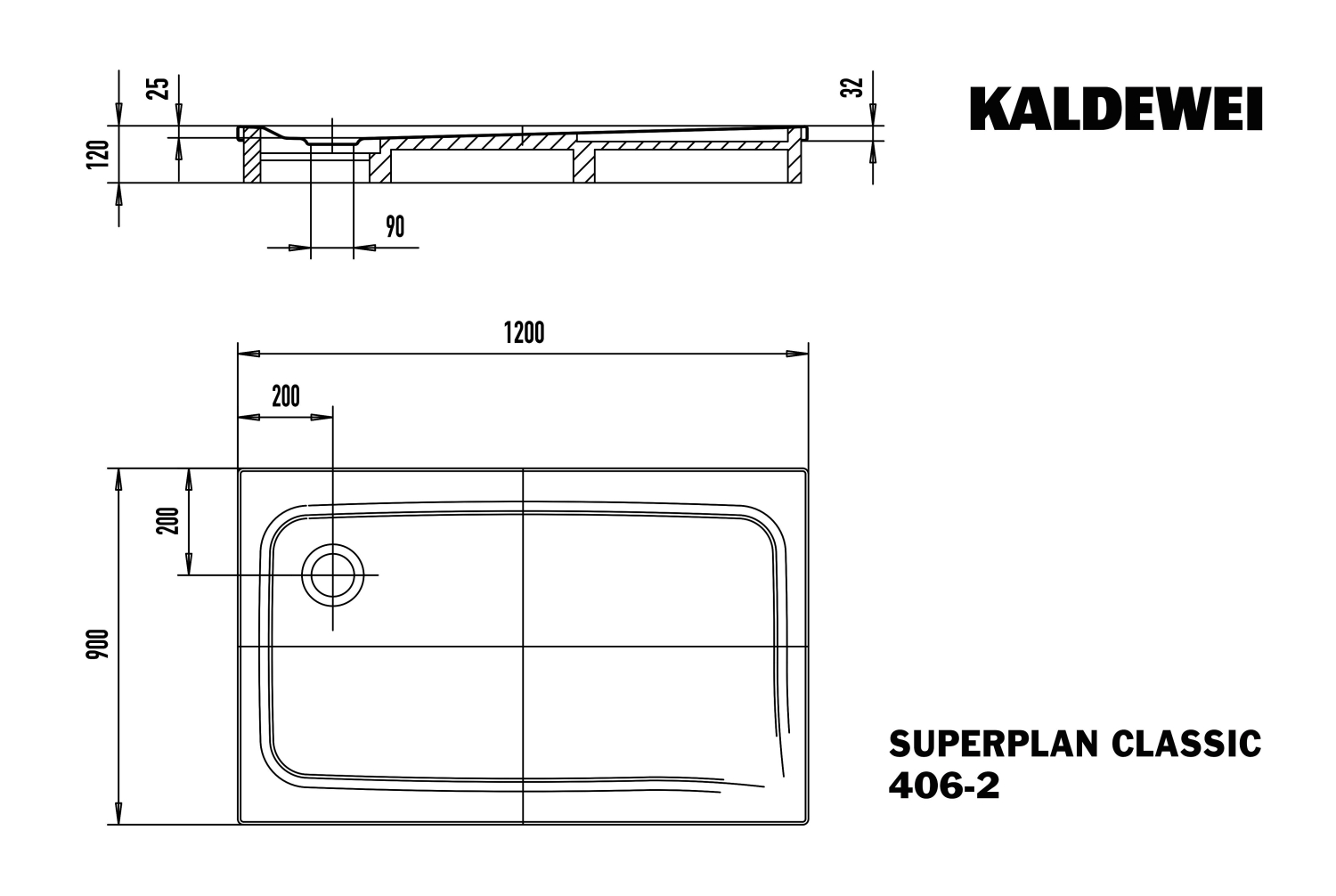 KA DW SUPERPLAN CLASSIC mit Wannenträger Mod.406-2,900x1200mm,alpwm,m. WT