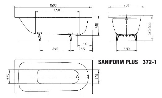 KA BW SANIFORM PLUS Mod.372-1,1600x750mm ,alpinweiß,Invisible Grip