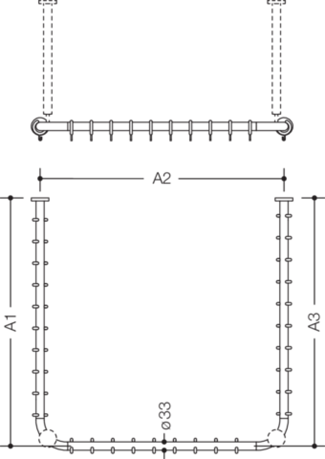 HEWI VH-Stange Ser 801,d:33, U-Form, Sonderanf. reinweiß