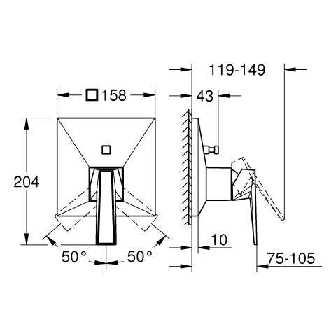 GROHE Wannenbatt. Allure Bril. PC 24427 FMS Griff VN-Caesarstone chrom