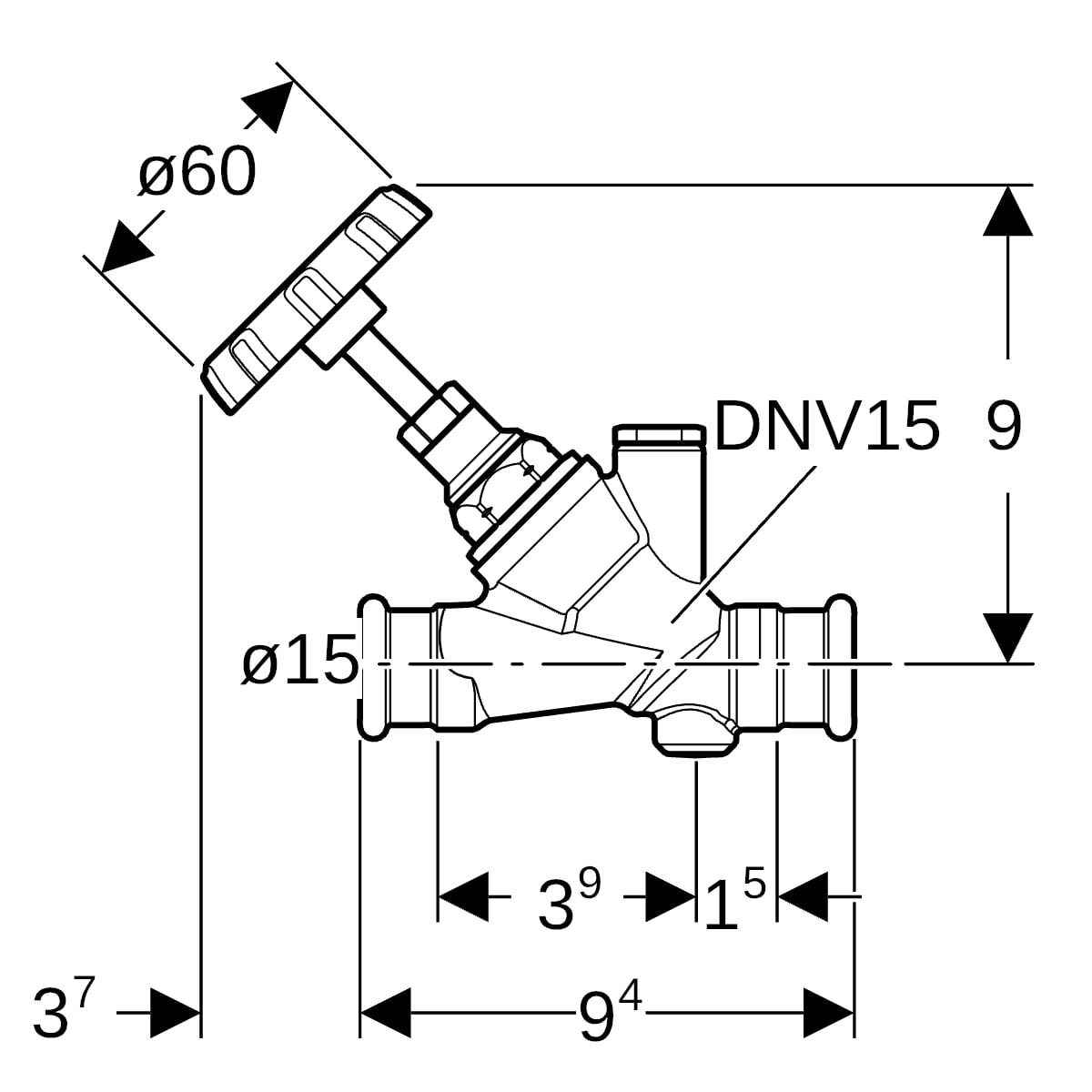 Geberit Mapress Schrägsitz-Absperrventil d15 RG