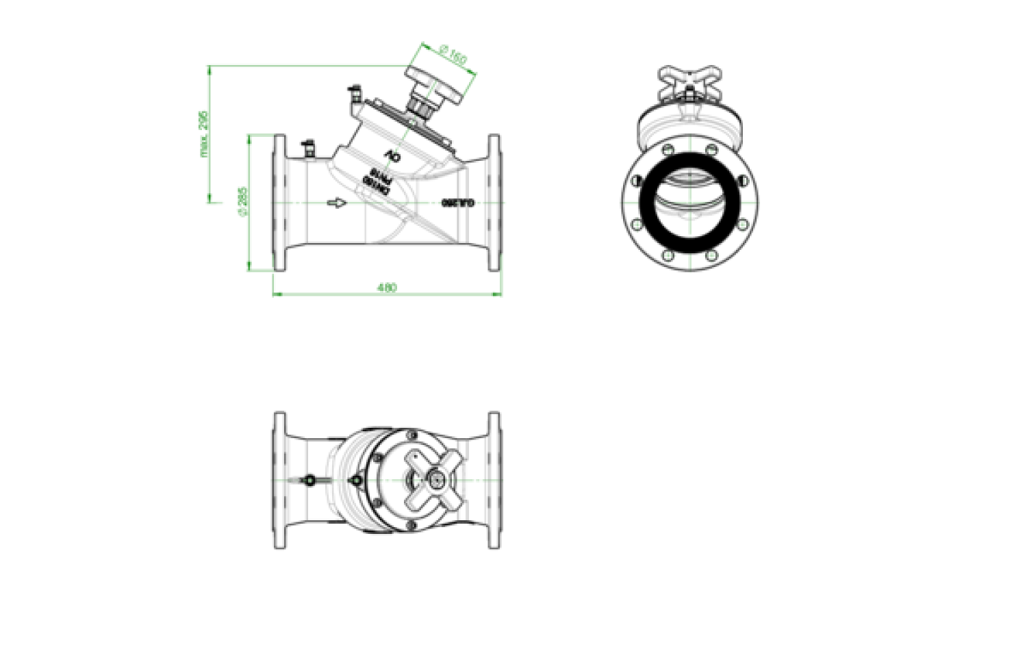 OVENTROP-Strangreg.Vent.Hydrocontrol VFC DN150, PN16, Flansch/DIN,2 Meßvent.,GG25
