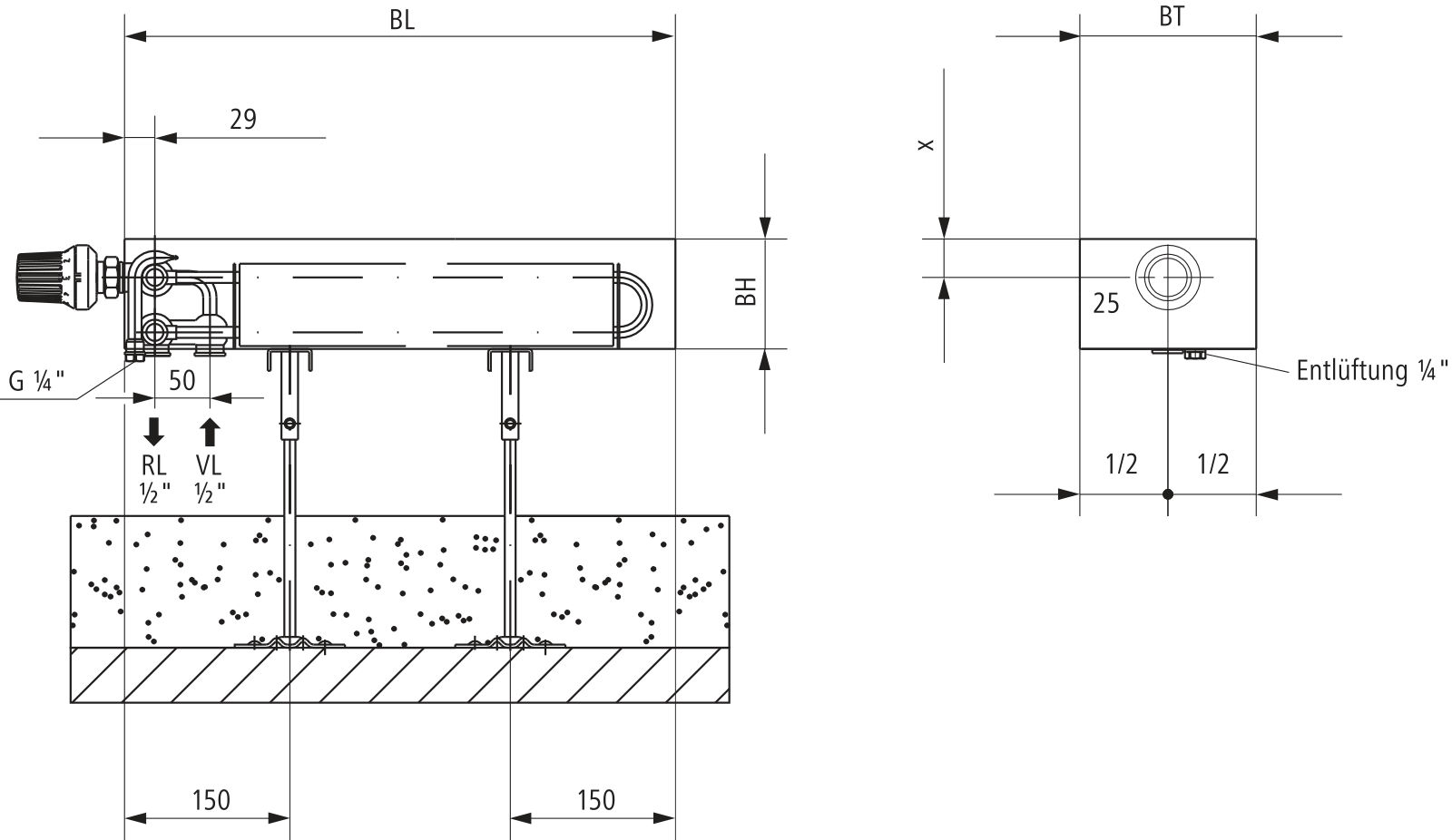 Kermi KKV Konv. Typ13 BH150x130x1800mm QN1332, RAL9016, 10 bar, m. Abdeckung