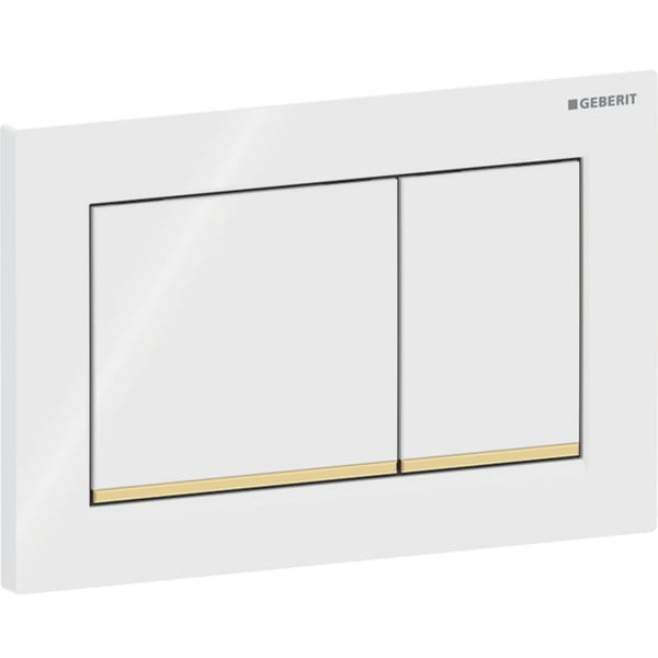 Geberit Omega20 Betätigungsplatte, eckig 2-M-Sp., weiß glänzend / goldfarben glzd
