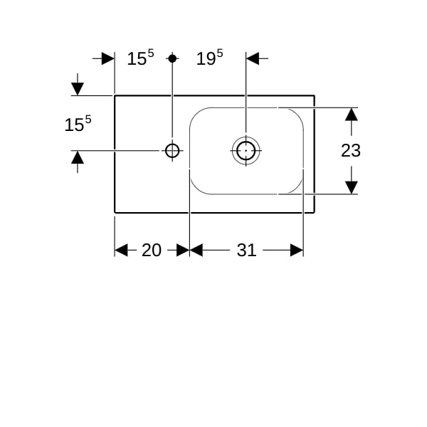 Geberit iCon Light Handwaschbecken 53x31cm Ablg./Hl. li, o. Ül., weiß, KeraTect