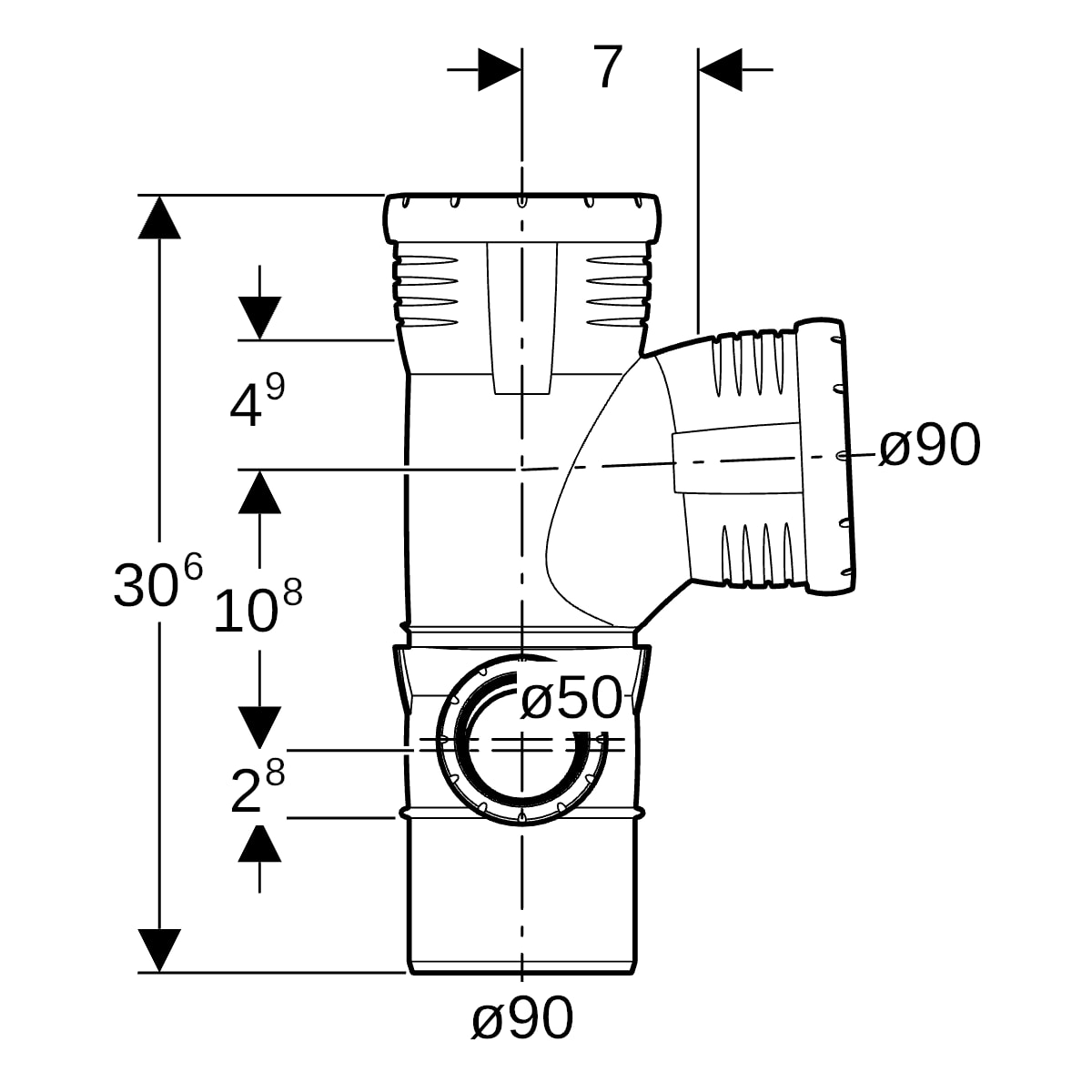 Geberit Silent-Pro Kombibogeneckabzweig 87,5Gr d90/90/50 links