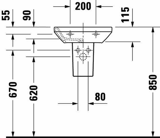 DU Handwaschbecken DuraStyle 450 mm ohne ÜL, mit HLB, 1 HL, weiß