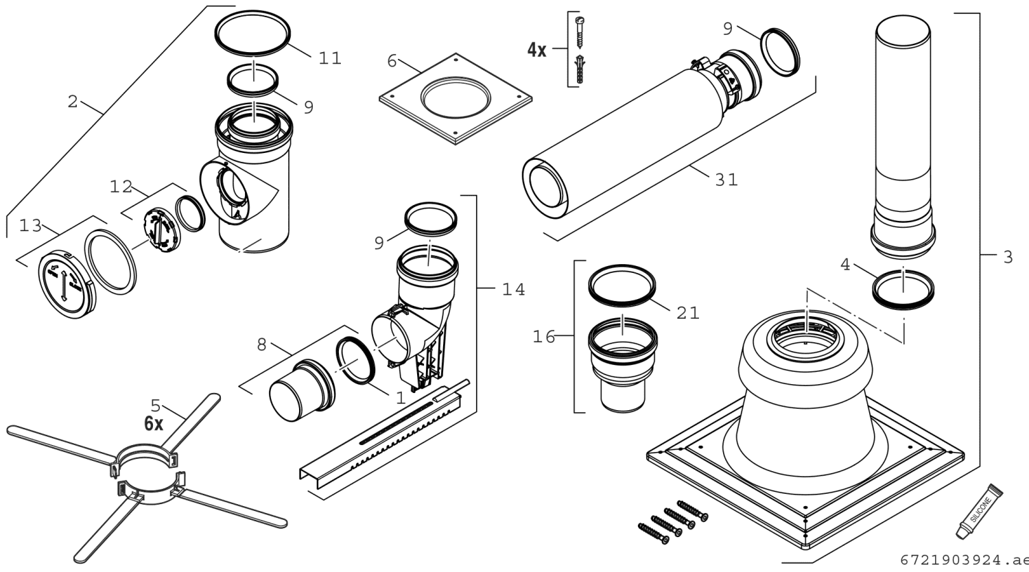 BOSCH Abgaszubehör FC-Set80-C93x, hinten Grundbausatz C93x, d:80/125-110mm