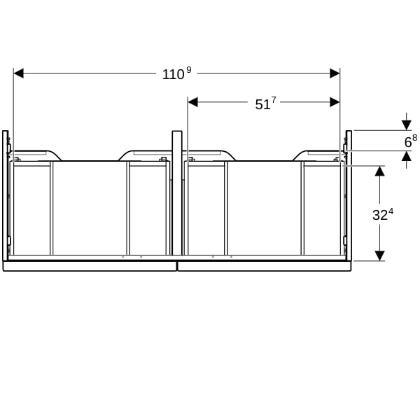 Geberit iCon Unterschrank für DWT, 2 Schubl. 118,4x24,7x47,6cm, weiß hgl/Gr. chrom