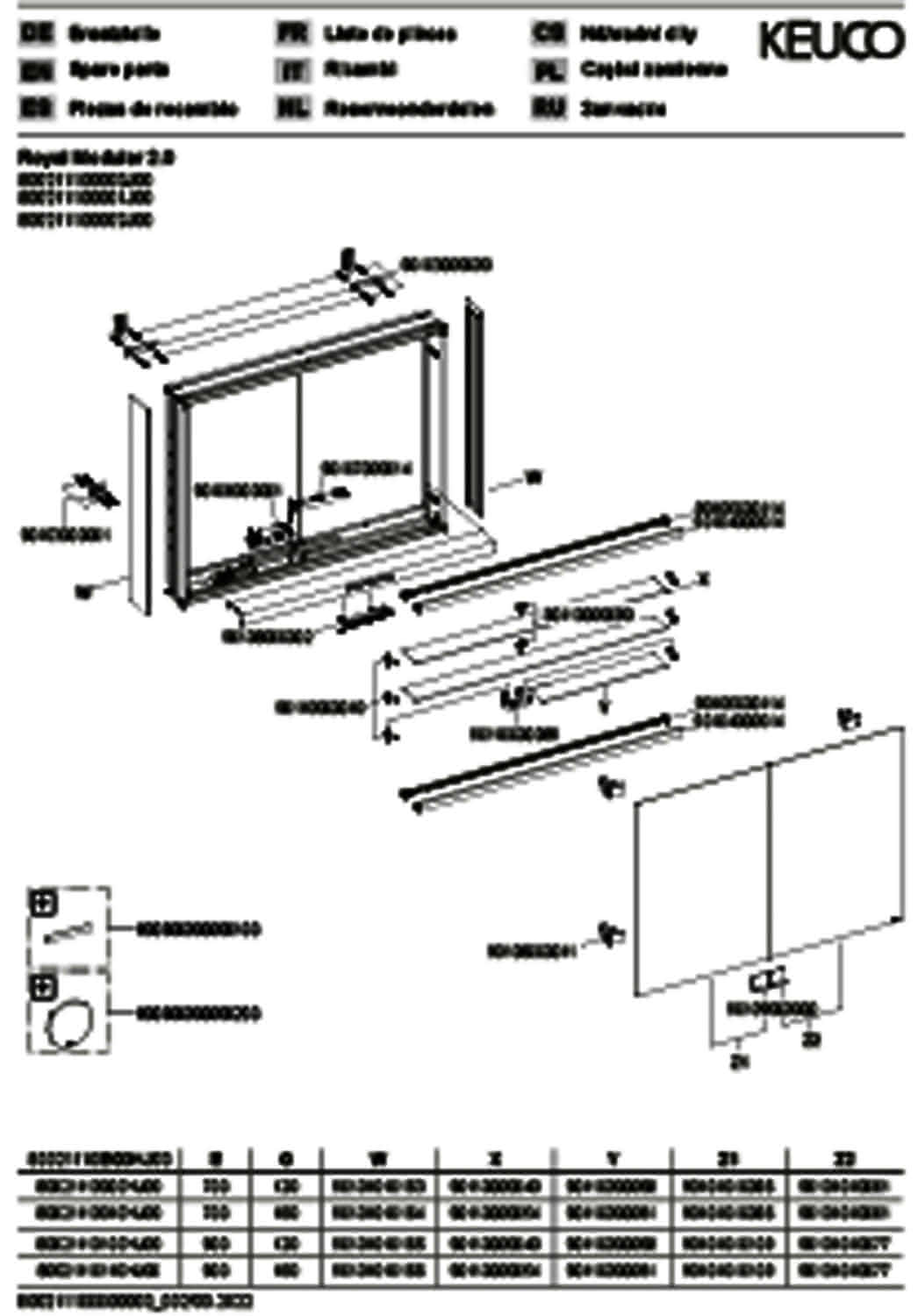KEUCO Royal Modular 2.0 SPS, bel. 80021, Vorb,2Steckd,sb-elox,1000x700x160mm