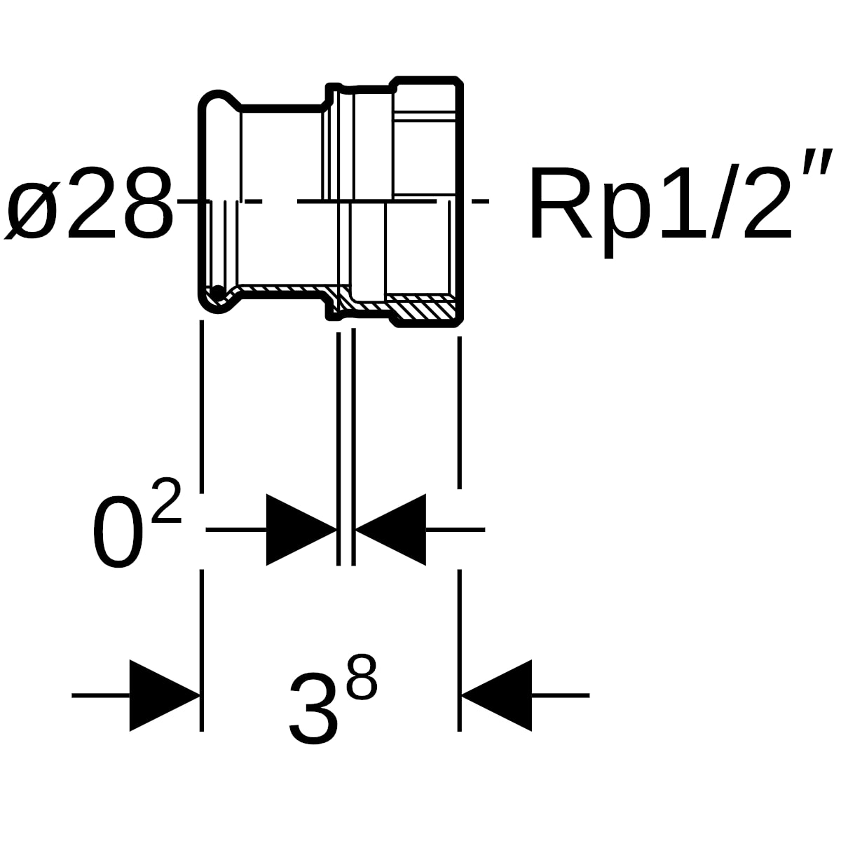 Geberit Mapress Therm Übergang mit IG d28-Rp1/2
