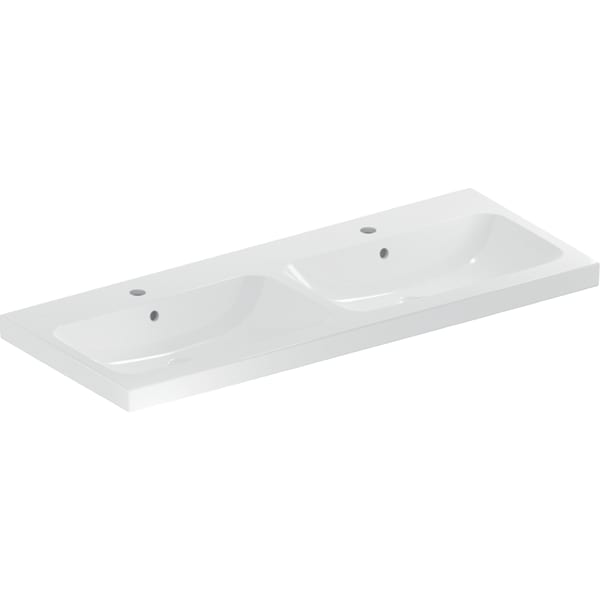 Geberit iCon Light Doppelwaschtisch 120x48cm mit Hahnloch, mit Überlauf, weiß