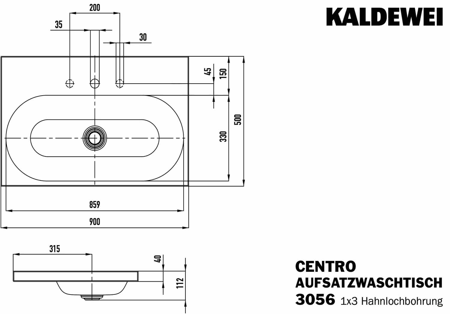 KA WB CENTRO Mod.3056,900x500mm,alpwe, PEFF,AD,m. 3HL,oÜL
