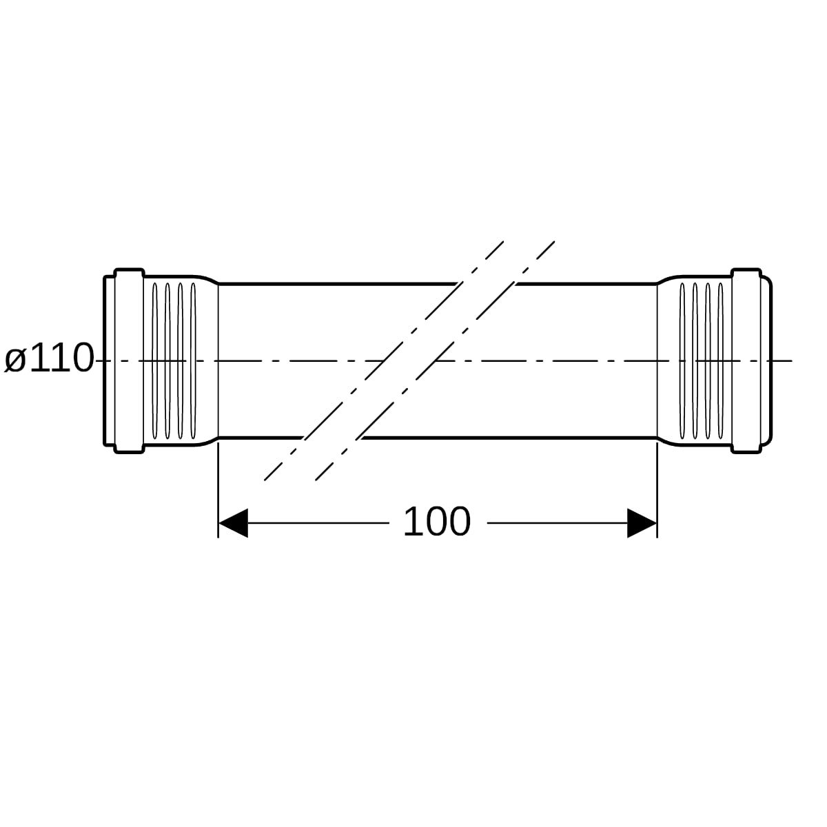 Geberit Silent-Pro Rohr mit 2 Muffen d110mm L100cm