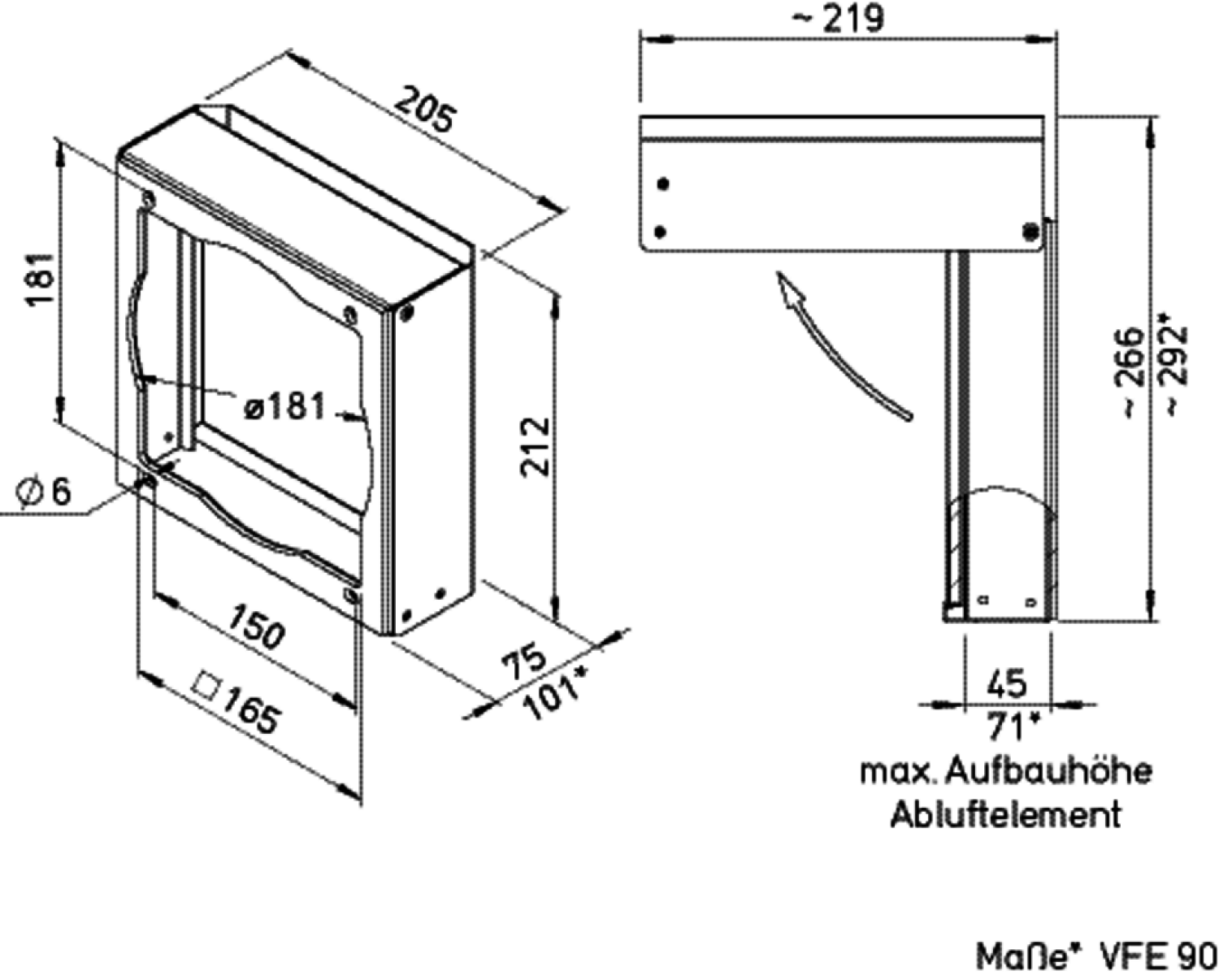 Helios VFE 90 Vorsatz-Filterelement Bauhöhe für Einbauten max. 72 mm