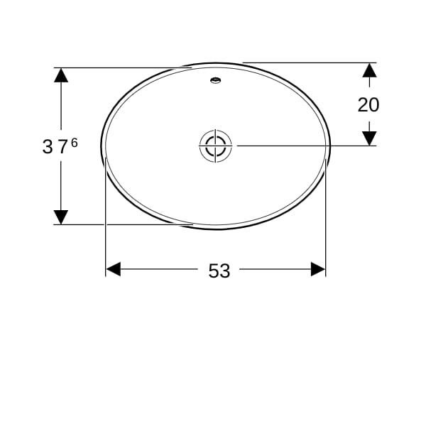 Geberit VariForm Einbauwaschtisch, oval 55x40cm, o. Hl, m. Ül., weiß gl