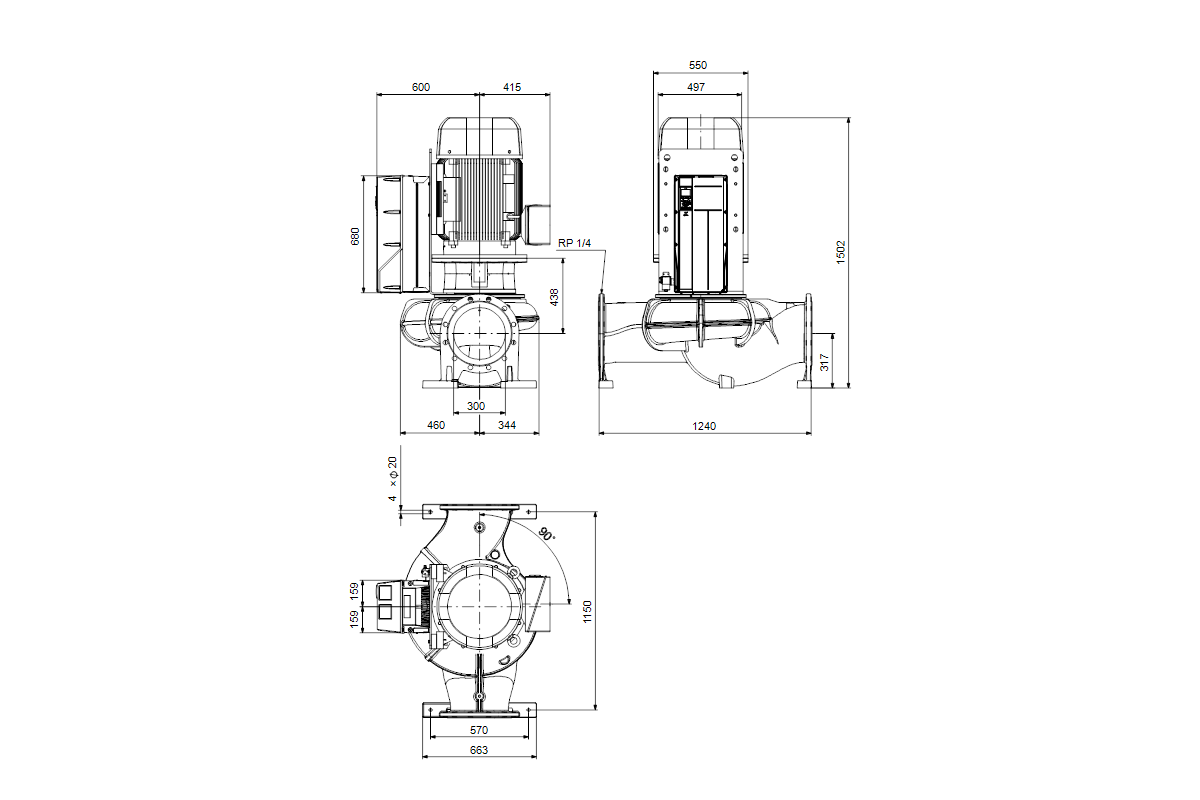 GRUNDFOS Elektr. ger. Trockenläuferpumpe TPE 300-290/4 NC-A-F-A-BQQE-UW3