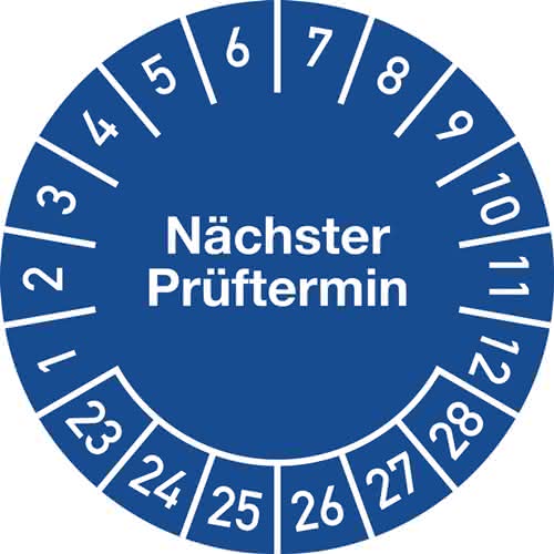 Mehrjahresprüfplakette D.30mm Nächster Prüftermin 2023-2028 Folie Mehrjahresprüfplakette D.30mm Nächster Prüftermin 2023-2028 Folie