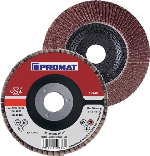 Fächerscheibe D.125mm K.60 kon.Stahl/Holz NK PROMAT Fächerscheibe D.125mm K.60 kon.Stahl/Holz NK PROMAT