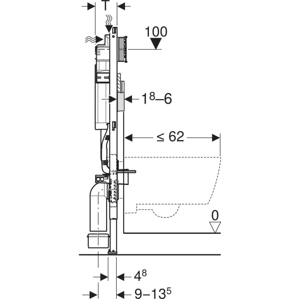 Geberit Duofix Element für WWC, 112 cm Sigma UP-SPK 12 cm, Power & Connect Box