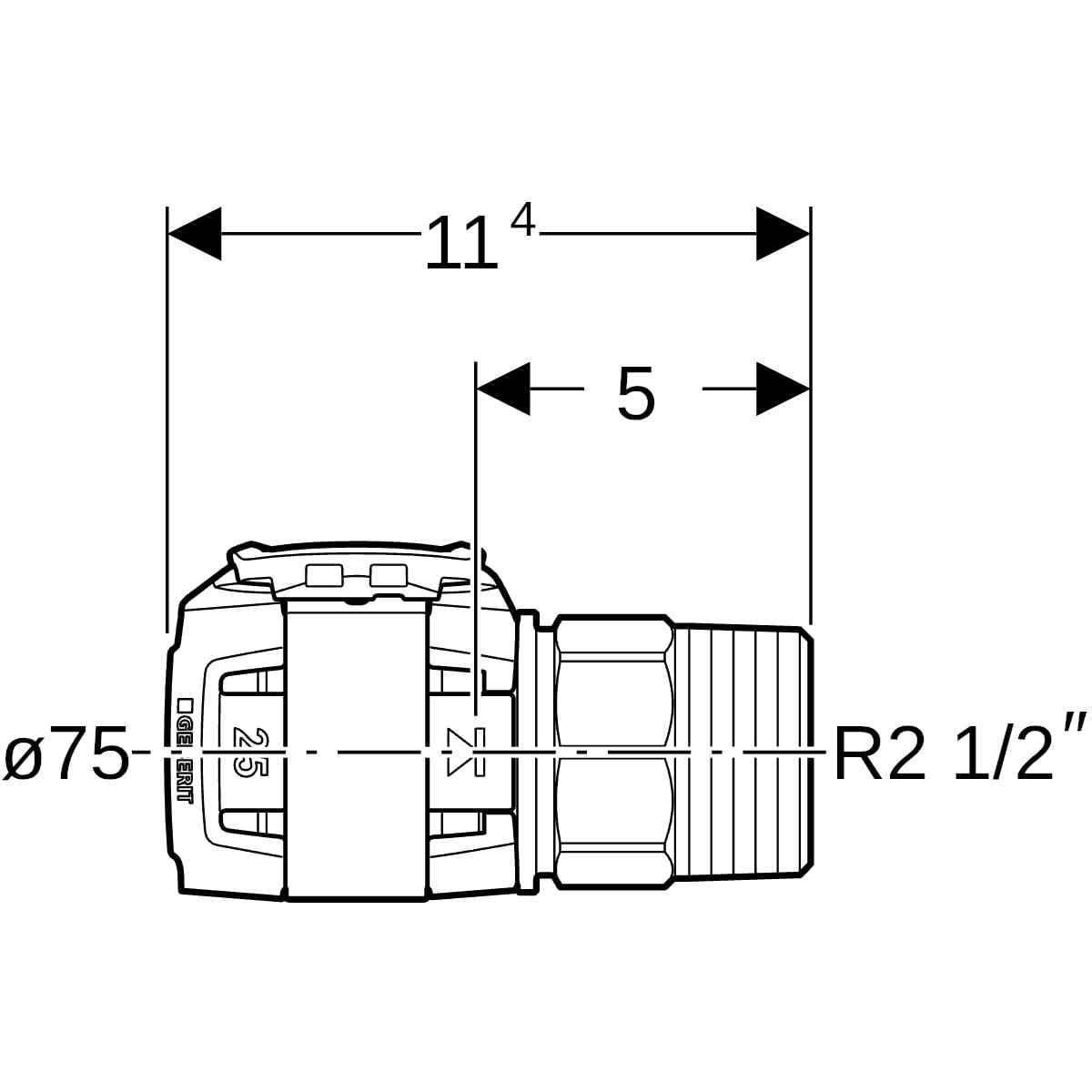 Geberit FlowFit Übergang mit Aussengewinde SiBr d75-R2 1/2