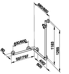 KEUCO Duschhandlauf Plan Care 34908, mit Br.Stg. r/l, verchromt,597/880/1265 mm