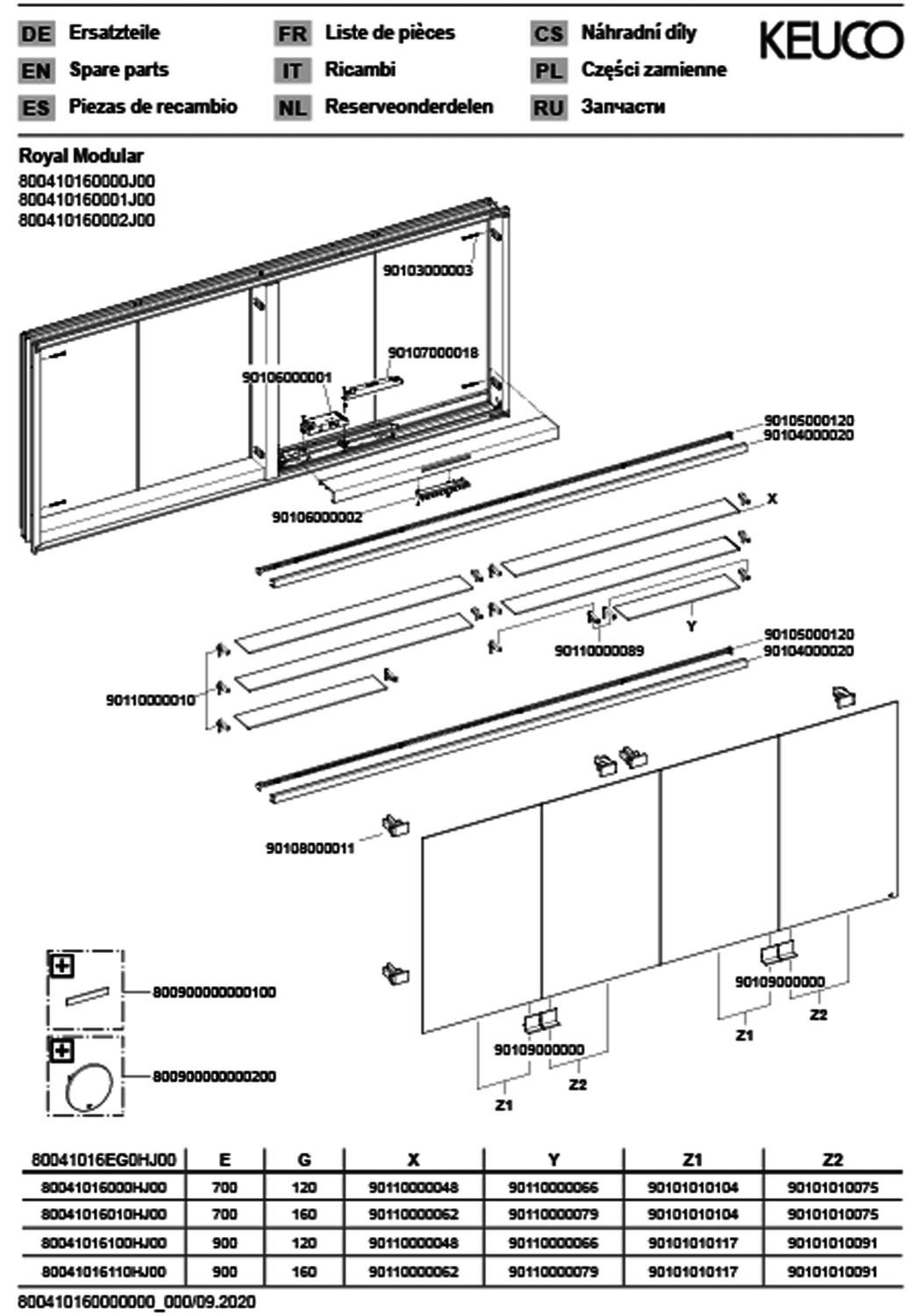 KEUCO Royal Modular 2.0 SPS, bel. 80041, Einb,4Steckd,sb-elox,1600x900x120mm