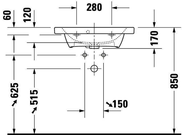 DU Möbelwaschtisch DuraStyle 635 mm mit ÜL, mit HLB, weiß
