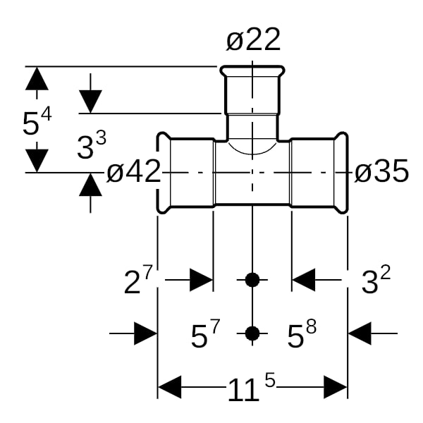 Geberit Mapress Edelstahl T-Stück reduziert d42-22-35