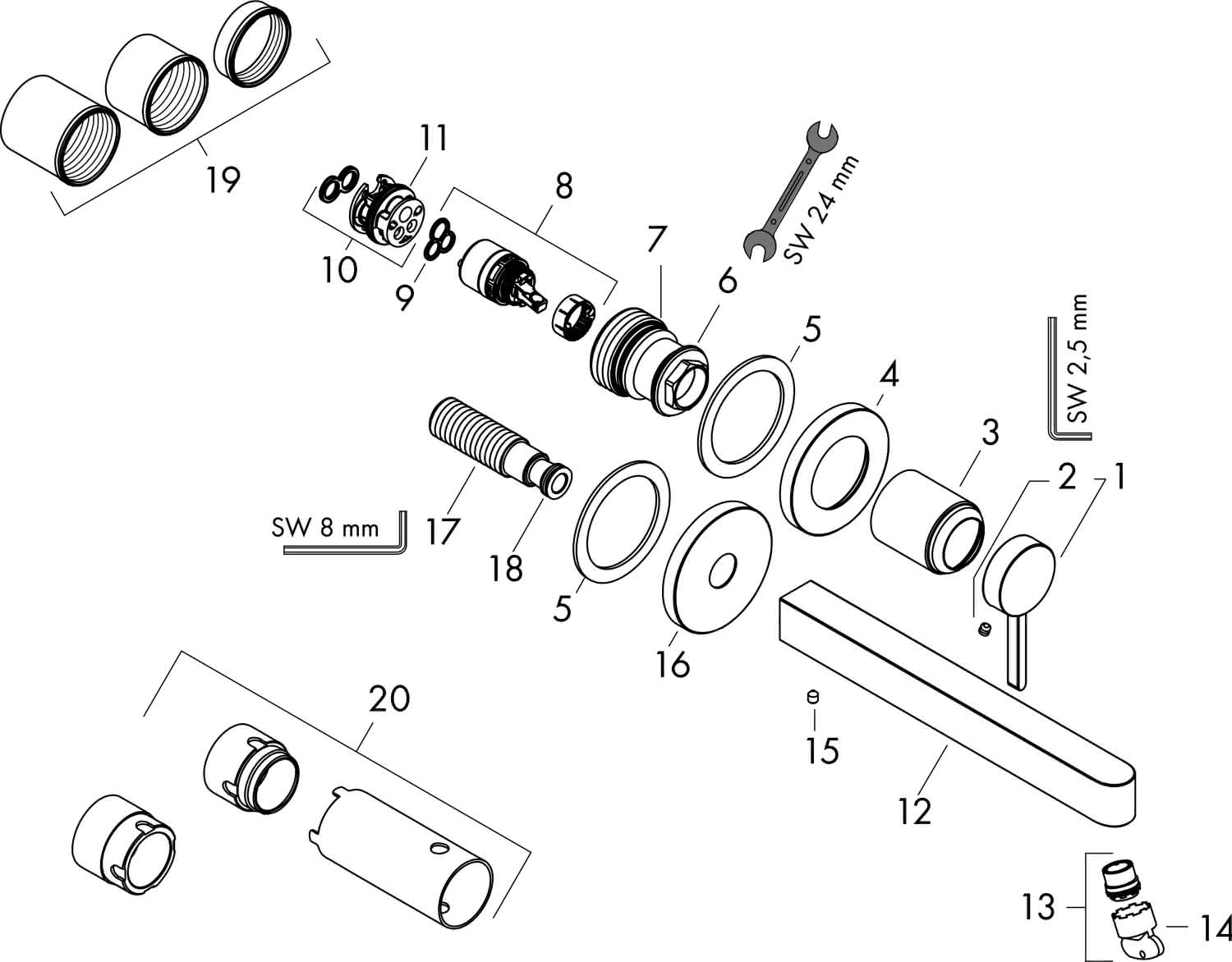 Hansgrohe 2-Loch Waschtischmischer Unterputz Finoris F-Set langer Auslauf chrom