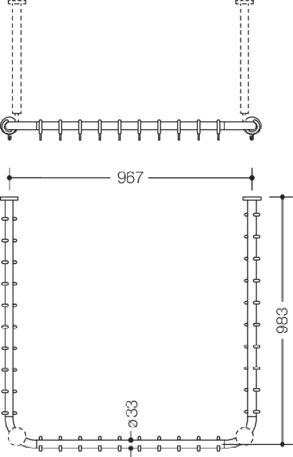 HEWI Vorhangstange Ser 801 kürzb., AM:983x967x983mm felsgrau