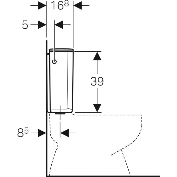 Geberit AP128 AP-Spülkasten, 2-Mengen-Spülung aufg., WA mittig / seitlich, weiß-alpin